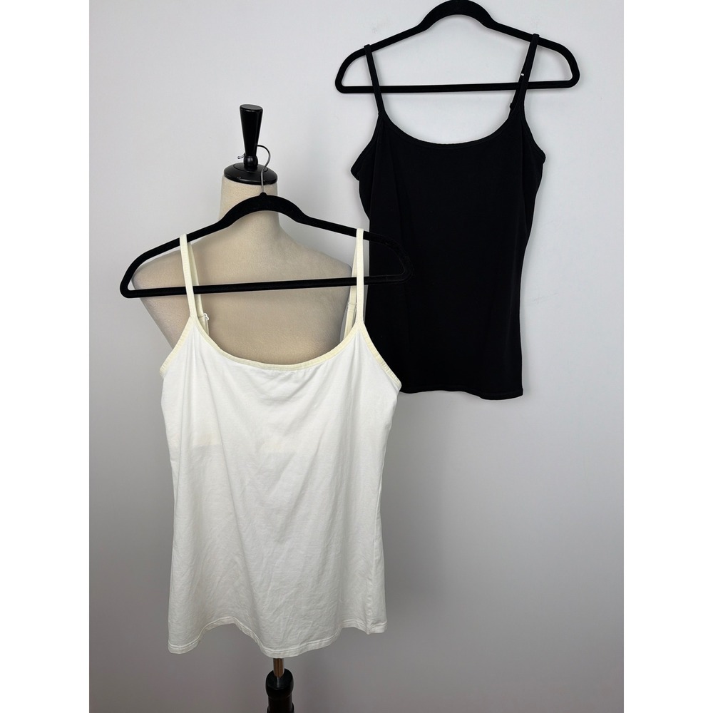 Set of 2 Pact Organic Cotton Shelf Bra Camisoles L Black White Tank Top